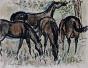 Edouard RIGHETTI  - Original painting - Watercolour - Horses