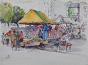 Etienne GAUDET - Original painting - Watercolor - Blois market