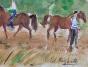 Edouard RIGHETTI  - Original painting - Gouache - Horse riding in the Hérault