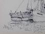 Etienne GAUDET - Original drawing - Ink - Boats in St Croix-de-Vie