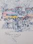 Etienne GAUDET - Original drawing - Ink and Pastel - Amélie-les-Bains Market