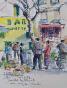 Etienne GAUDET - Original painting - Watercolor - Market in Amélie-les-Bains