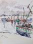 Etienne GAUDET - Original painting - Watercolor and ink - Boats at Croix-de -Vie