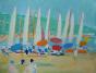Robert SAVARY - Original painting - Gouache - Beach with sails