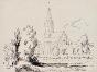 Auguste ROUBILLE - Original drawing - Ink - The village church