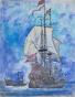 Armel DE WISMES - Original Painting - Watercolor - Galleon at sea, 1978