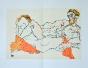 Egon SCHIELE - Print - Lithograph - Reclining Male and Female Nude