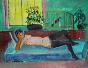 Robert SAVARY - Original painting - Gouache - Naked woman at blue sofa