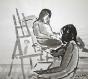 Robert SAVARY - Original painting - Ink wash - The painter and his model