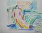 Robert SAVARY - Original drawing - Pastel - Naked woman in deckchair