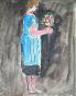 Robert SAVARY - Original painting - Gouache - The woman with the bouquet