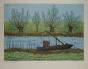 Maurice LOIRAND - Original print - Lithograph - The marsh by barge