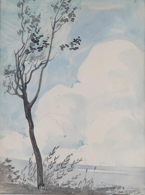 Pierre-Edmond PERADON - Peinture originale - Aquarelle - L'arbre au bord de l'eau