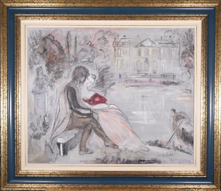 Janie Michels - Peinture originale - Huile - Les amoureux du château Canon