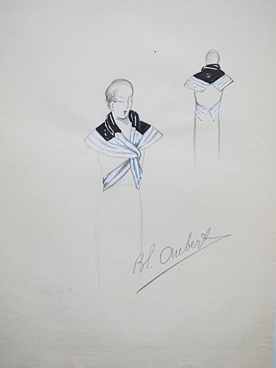 Atelier VIONNET - Dessin original - Crayon - Haut attaché noir et blanc 38