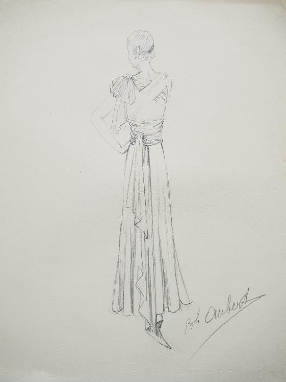 Atelier VIONNET - Dessin original - Crayon - Robe à détails 198