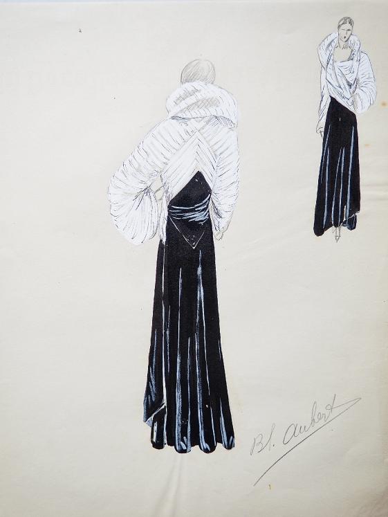 $Atelier VIONNET - Dessin original - Crayon - Manteau noir et blanc 246