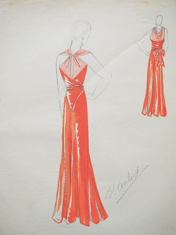 Atelier VIONNET - Dessin original - Crayon - Robe rouge 248