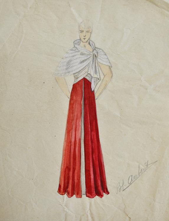 Atelier VIONNET - Dessin original - Crayon - Robe blanche et rouge 293