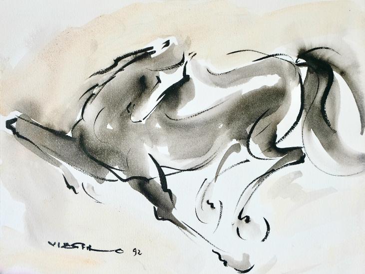 Claude VIETHO - Peinture originale - Aquarelle - Cheval