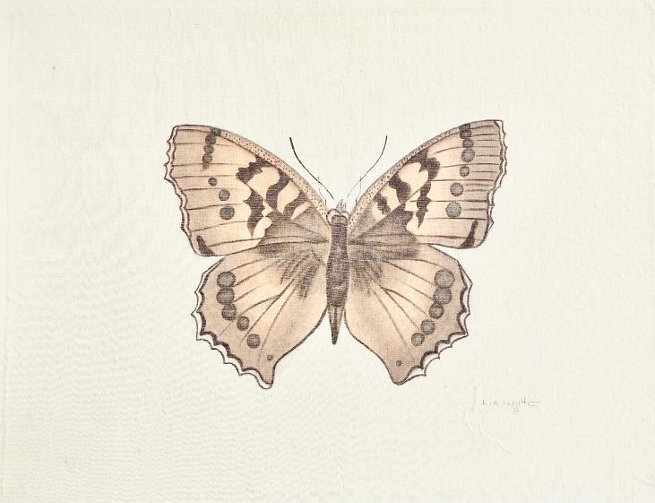 LA ROCHE LAFFITTE - Peinture originale - Aquarelle - Papillon marron