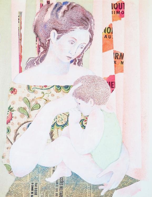 Jacques BOÉRI - Estampe originale - Cotechnigraphie - La mère et son enfant