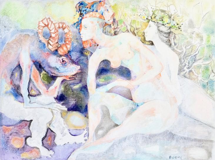 Jacques BOÉRI - Peinture originale - Gouache - La conversation