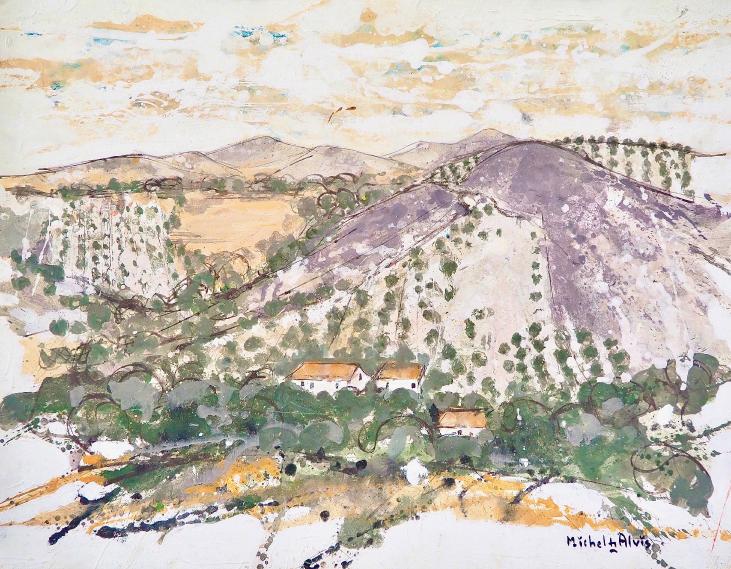 Michel DE ALVIS - Peinture Originale - Huile - Village d'Andalousie