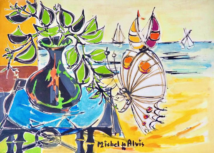 Michel DE ALVIS - Peinture Originale - Huile - Le papillon