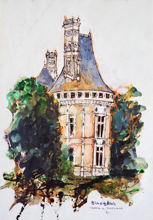 Michel DE ALVIS - Peinture Originale - Huile - Château de Villegongis