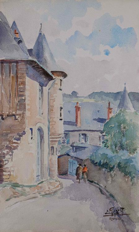 Etienne GAUDET - Peinture originale - Aquarelle - Uzerche, Corrèze