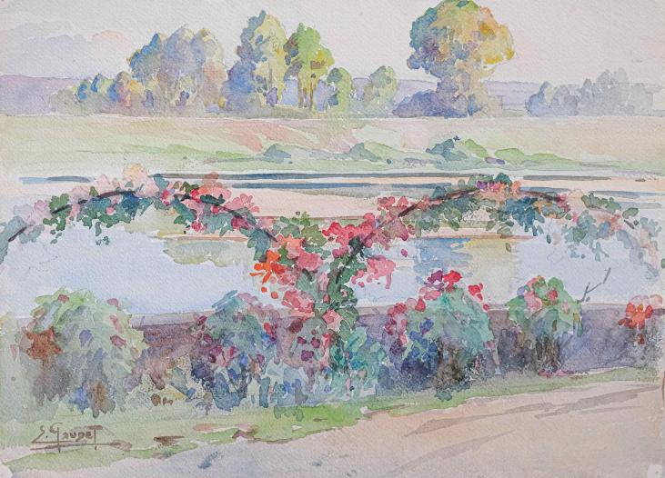 Etienne GAUDET - Peinture originale - Aquarelle - Bord de la Loire