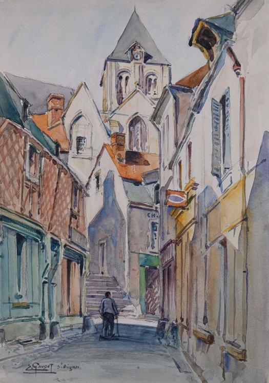 Etienne GAUDET - Peinture originale - Aquarelle - St Aignan, Val de Loire