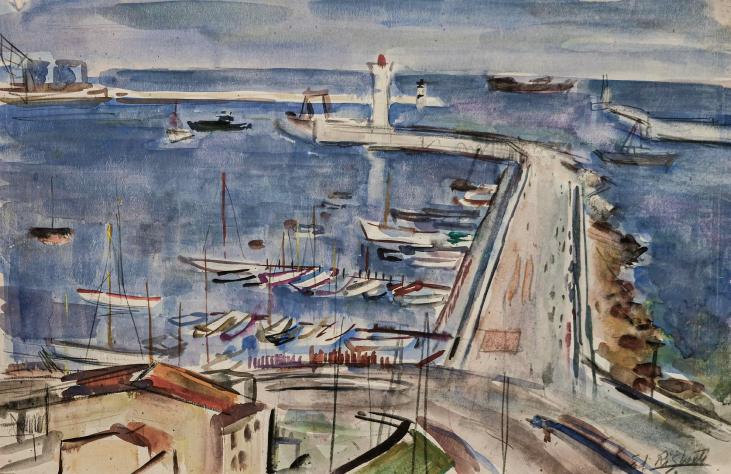 Edouard RIGHETTI - Peinture originale - Aquarelle -  Port de Sète