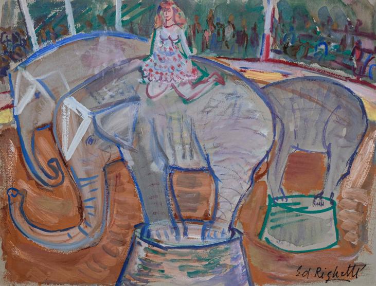 Edouard RIGHETTI - Peinture originale - Aquarelle Gouachée -  Les Eléphants
