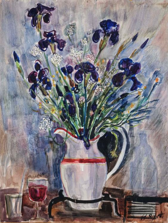 Edouard RIGHETTI - Peinture originale - Aquarelle -  Bouquet d'Iris