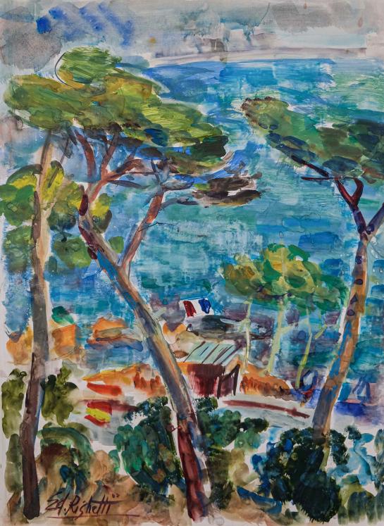 Edouard RIGHETTI - Peinture originale - Aquarelle - Cap Martin