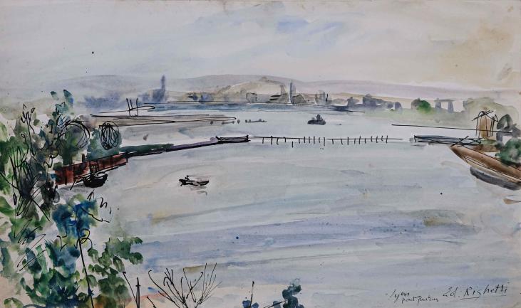 Edouard RIGHETTI - Peinture originale - Aquarelle - Pont Pasteur