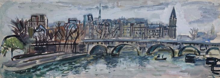Edouard RIGHETTI - Peinture originale - Aquarelle - Le Pont Neuf