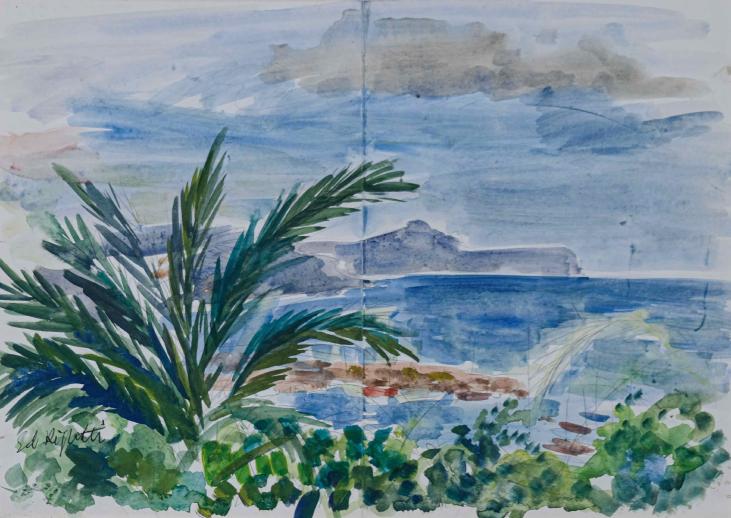 Edouard RIGHETTI - Peinture originale - Aquarelle - Port de méditeranée