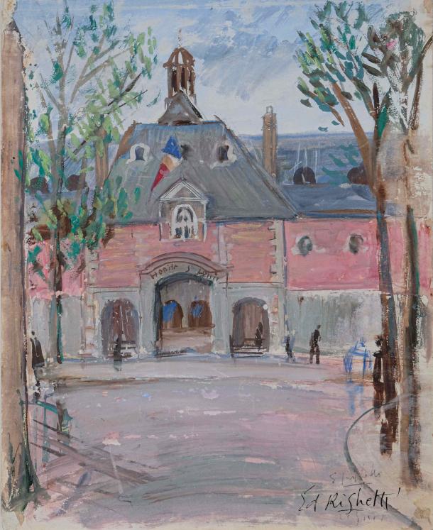 Edouard RIGHETTI - Peinture originale - Gouache - Hôpital St Louis à Paris