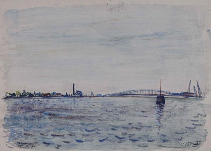 Edouard RIGHETTI - Peinture originale - Aquarelle - Vue sur la mer