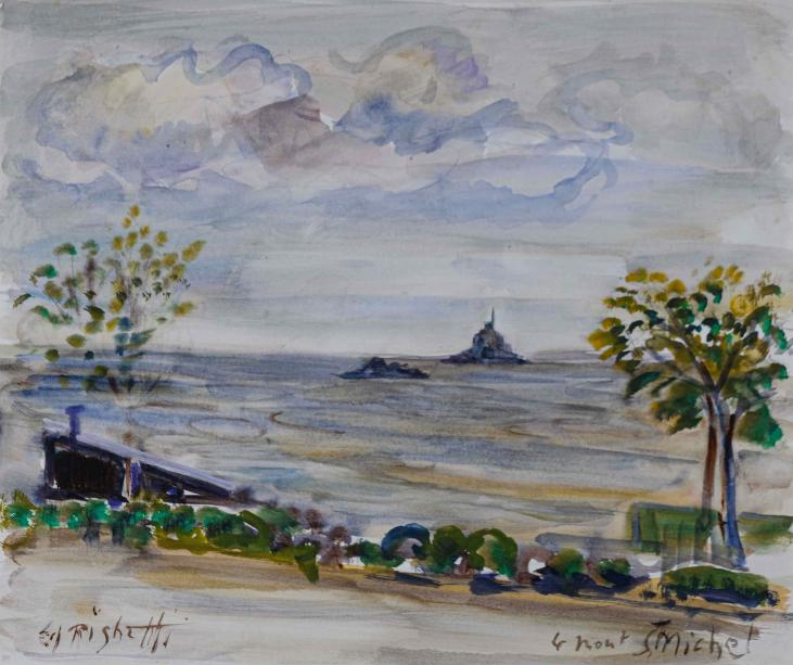Edouard RIGHETTI - Peinture originale - Aquarelle - Mont Saint Michel