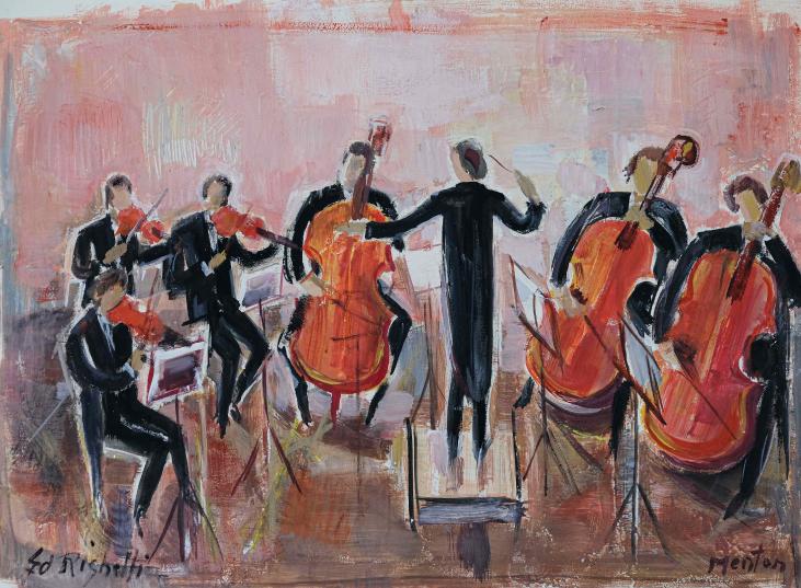 Edouard RIGHETTI - Peinture originale - Gouache - Orchestre au festival de Menton