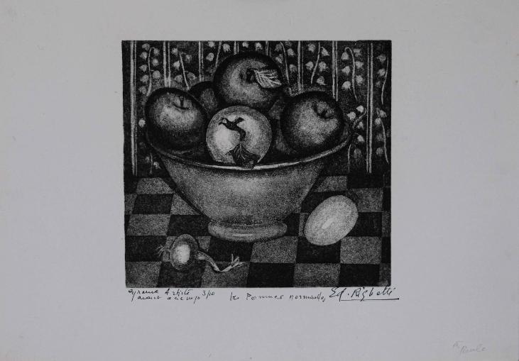 Edouard RIGHETTI - Estampe originale - Eau-forte - Nature Morte Les Pommes Normandes