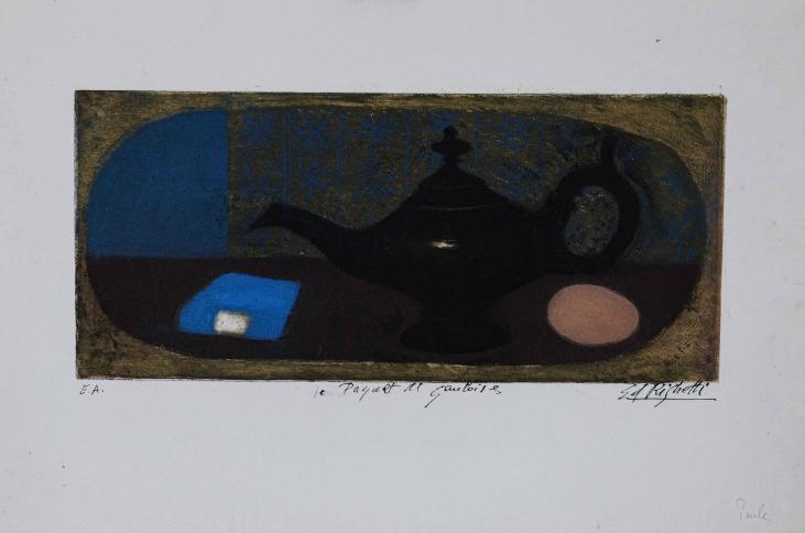 Edouard RIGHETTI - Estampe originale - Eau-forte - Nature Morte, Paquet de Gauloise