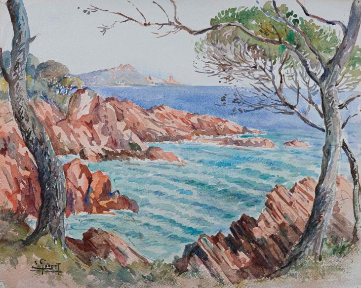 Etienne GAUDET - Peinture originale - Aquarelle - Mer à Saint Raphael