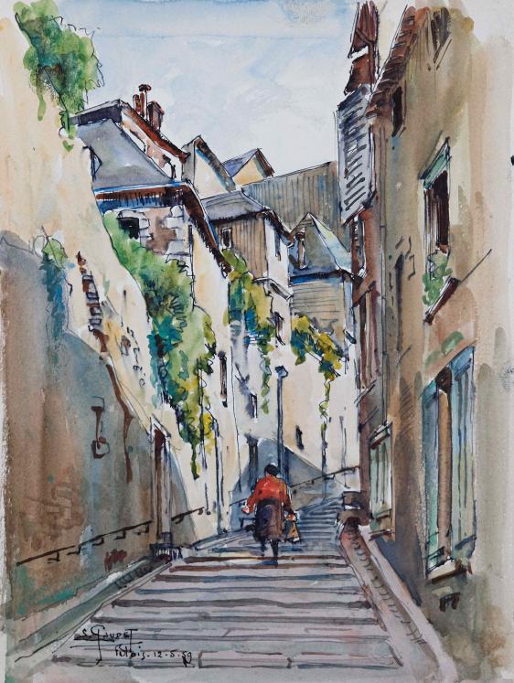 Etienne GAUDET - Peinture originale - Aquarelle - Blois 30