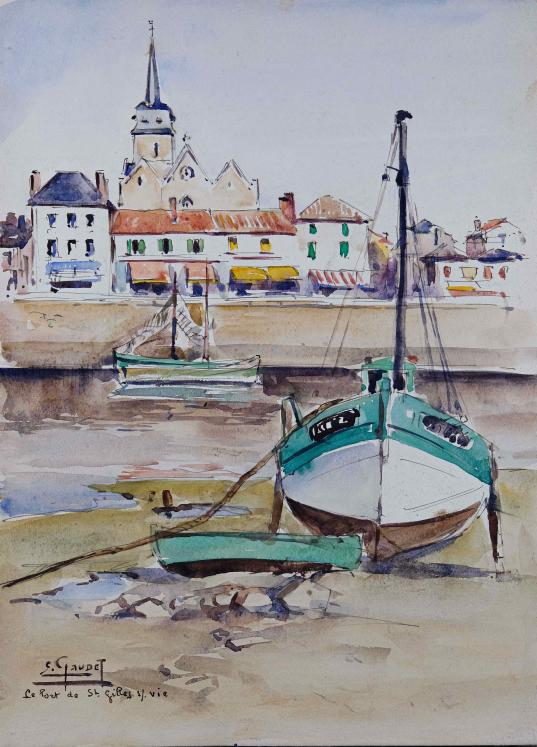 Etienne GAUDET - Peinture originale - Aquarelle - Le port de St Gilles