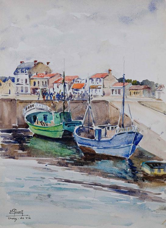 Etienne GAUDET - Peinture originale - Aquarelle - Port de St Croix de vie